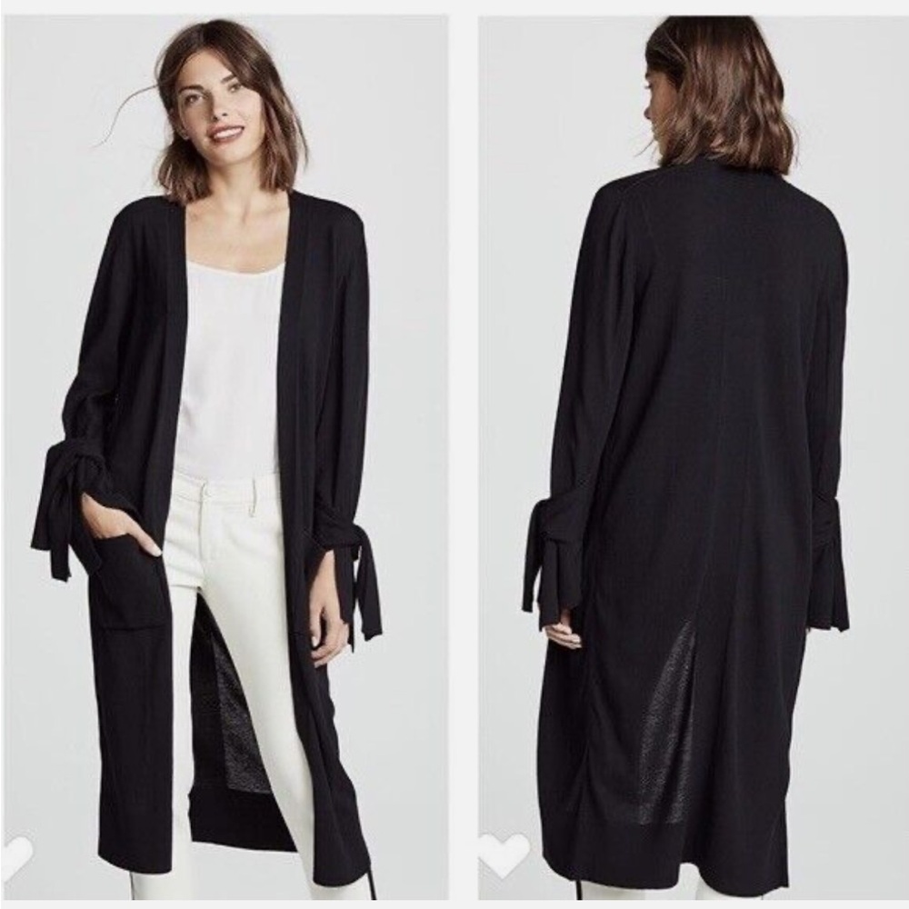 Broche Walker Women XS Elegant Black Open Knit Sweater Cardigan Tie Sleeves